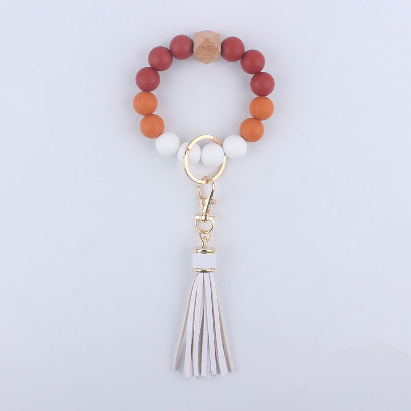 Wholesale Silicone Beaded Tassel Wrist Keychain